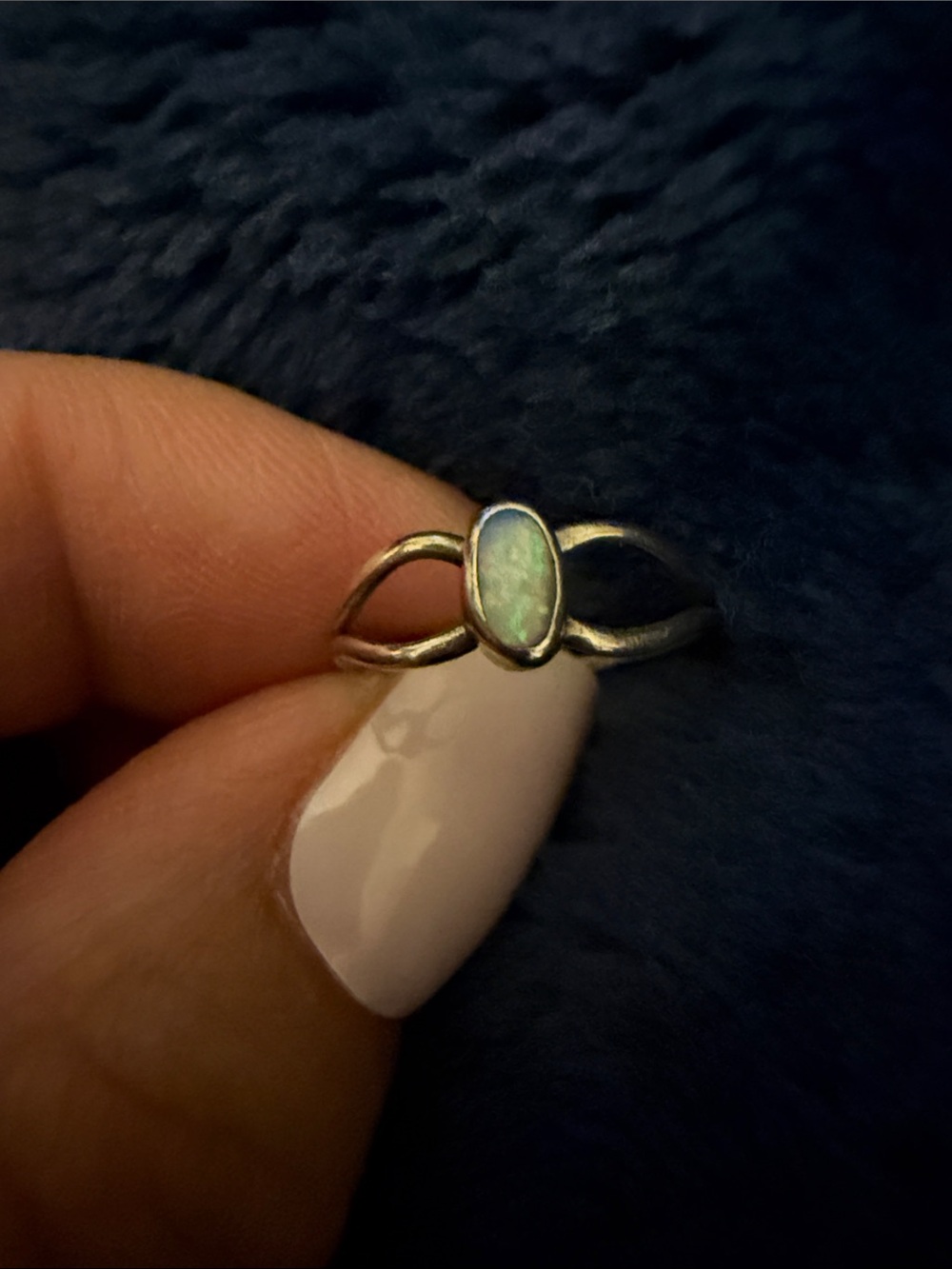 Sterling Silver Opal Oval Ring in Blue-Green